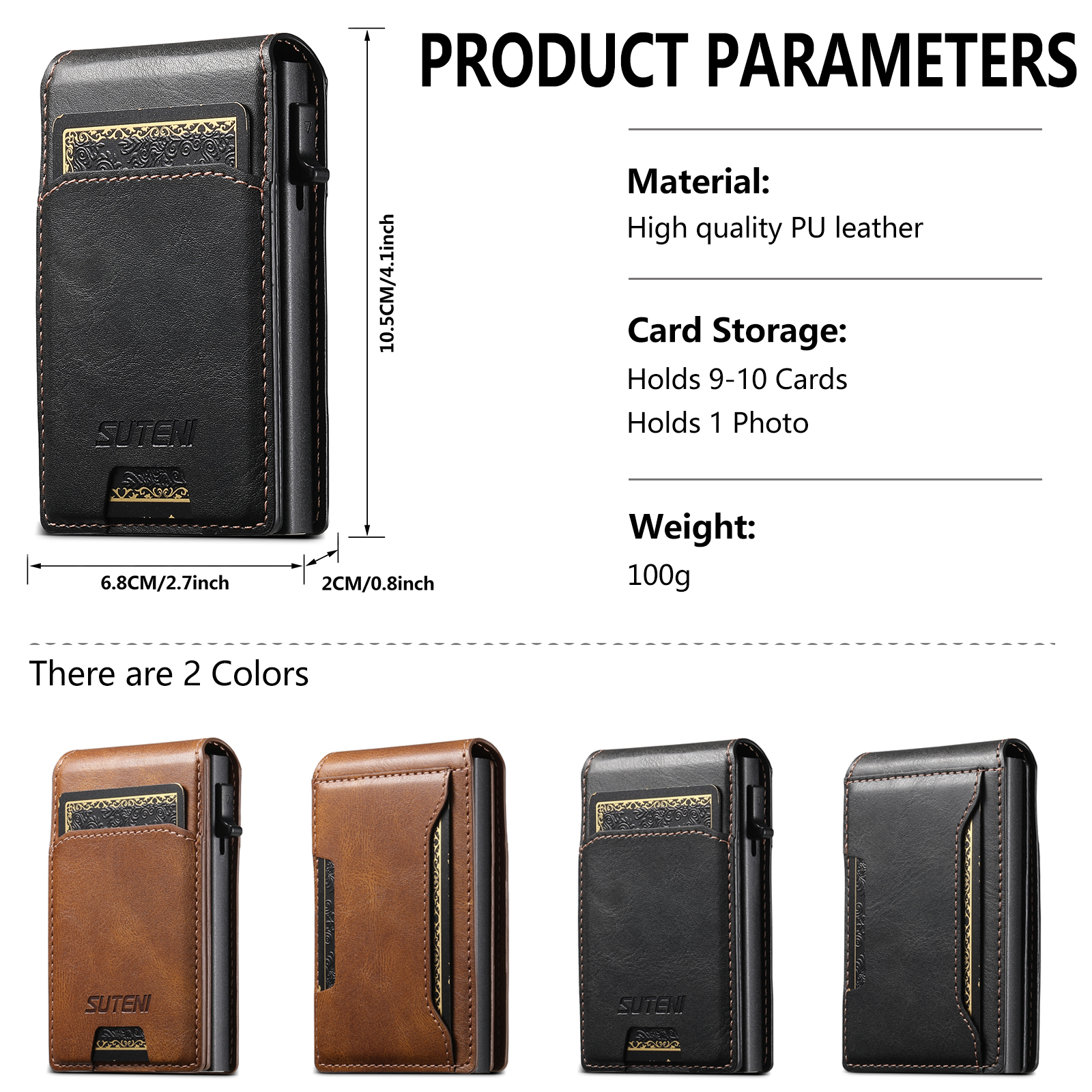 SUTENI PU Leather With Card Holder For Men Wallet Card Slot Wallet Flip Cover card box Pressing The Button Automatically Ejects The Card