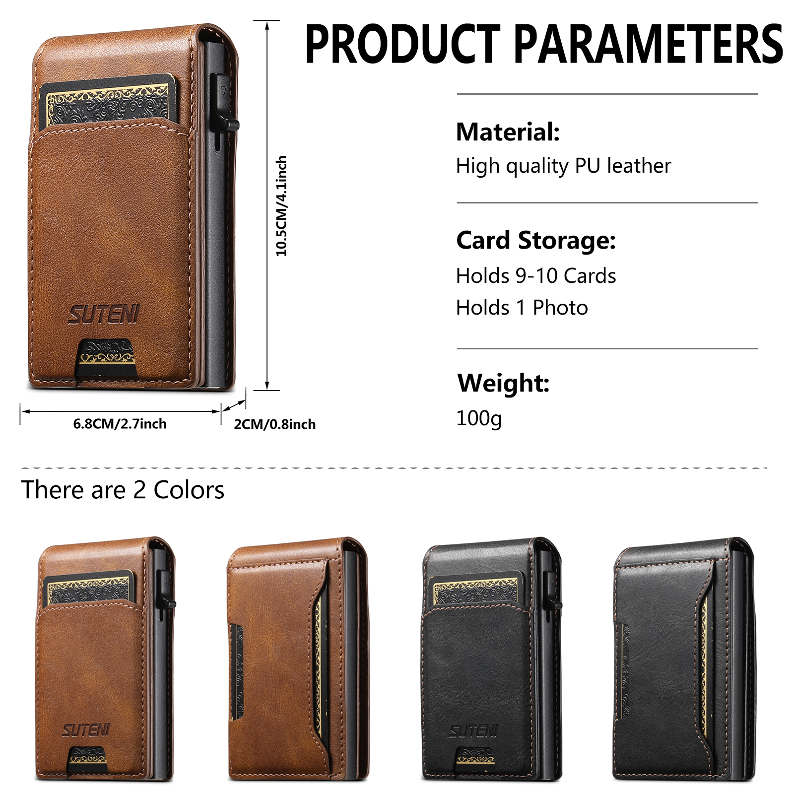 SUTENI PU Leather With Card Holder For Men Wallet Card Slot Wallet Flip Cover card box Pressing The Button Automatically Ejects The Card