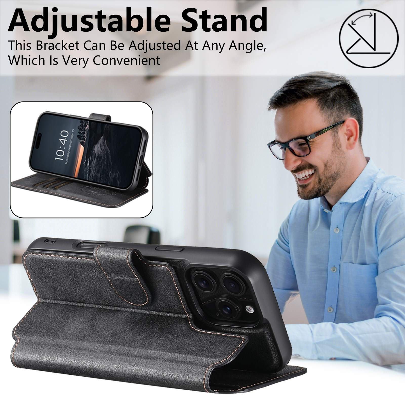 SUTENI PU Leather Wireless Charging Card Holder Stand Wallet Magnetic Flip Cover Phone Case For iPhone 16 Pro Max 15 Plus 14 13 12