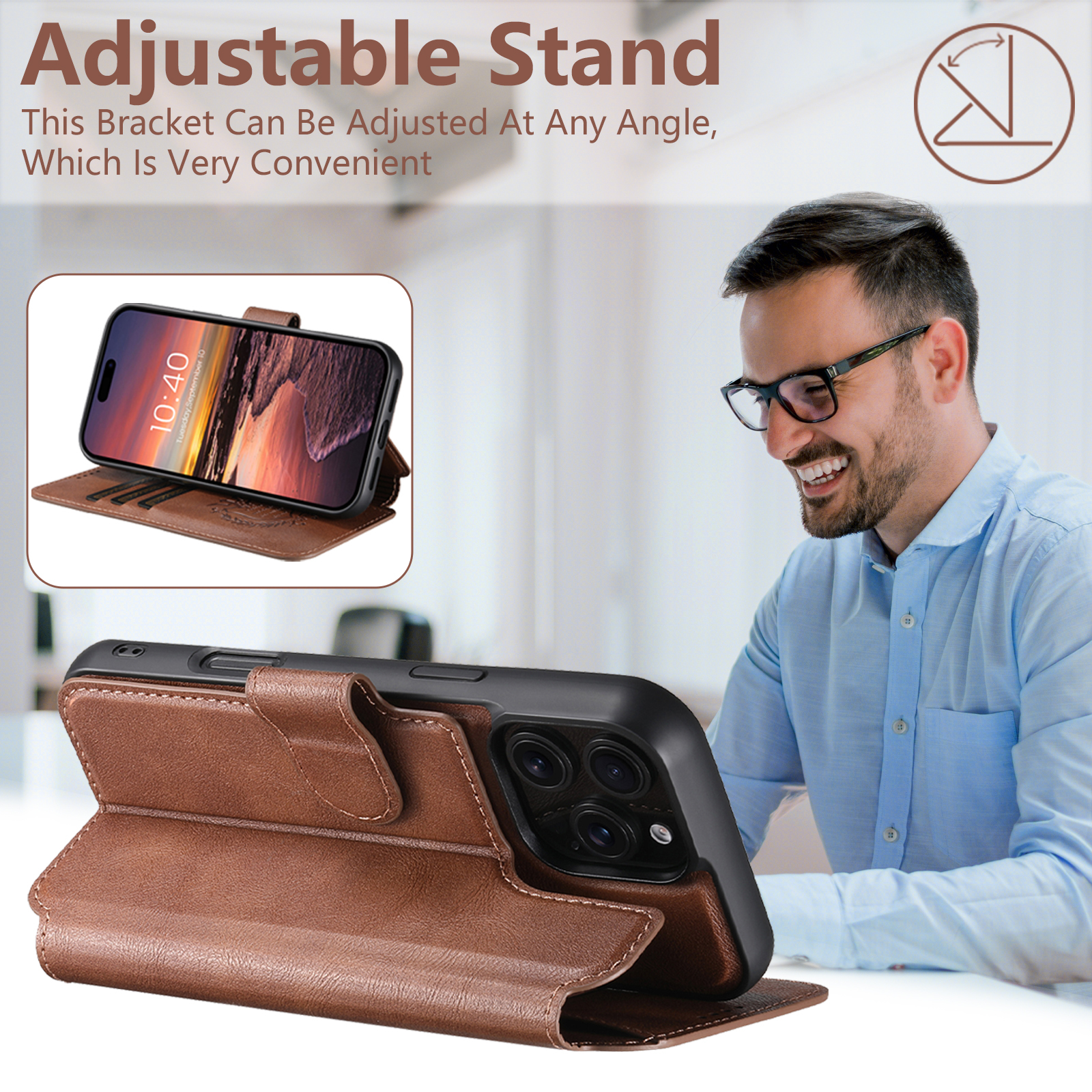 SUTENI PU Leather Wireless Charging Card Holder Stand Wallet Magnetic Flip Cover Phone Case For iPhone 16 Pro Max 15 Plus 14 13 12