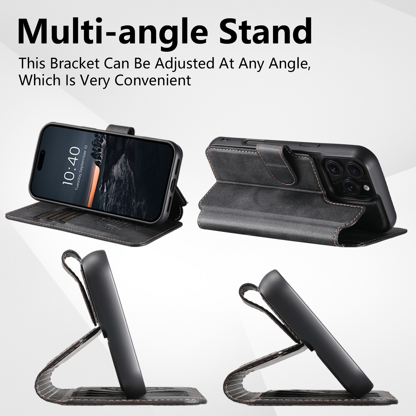 SUTENI PU Leather Wireless Charging Card Holder Stand Wallet Magnetic Flip Cover Phone Case For iPhone 16 Pro Max 15 Plus 14 13 12