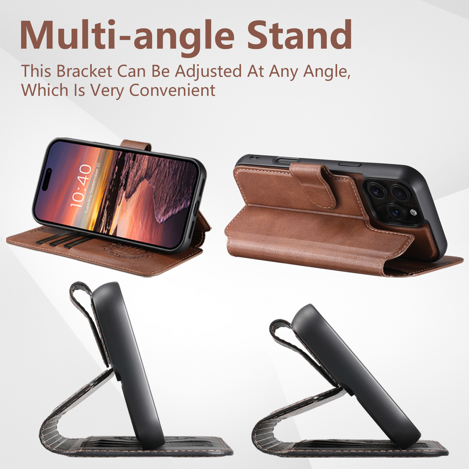 SUTENI PU Leather Wireless Charging Card Holder Stand Wallet Magnetic Flip Cover Phone Case For iPhone 16 Pro Max 15 Plus 14 13 12