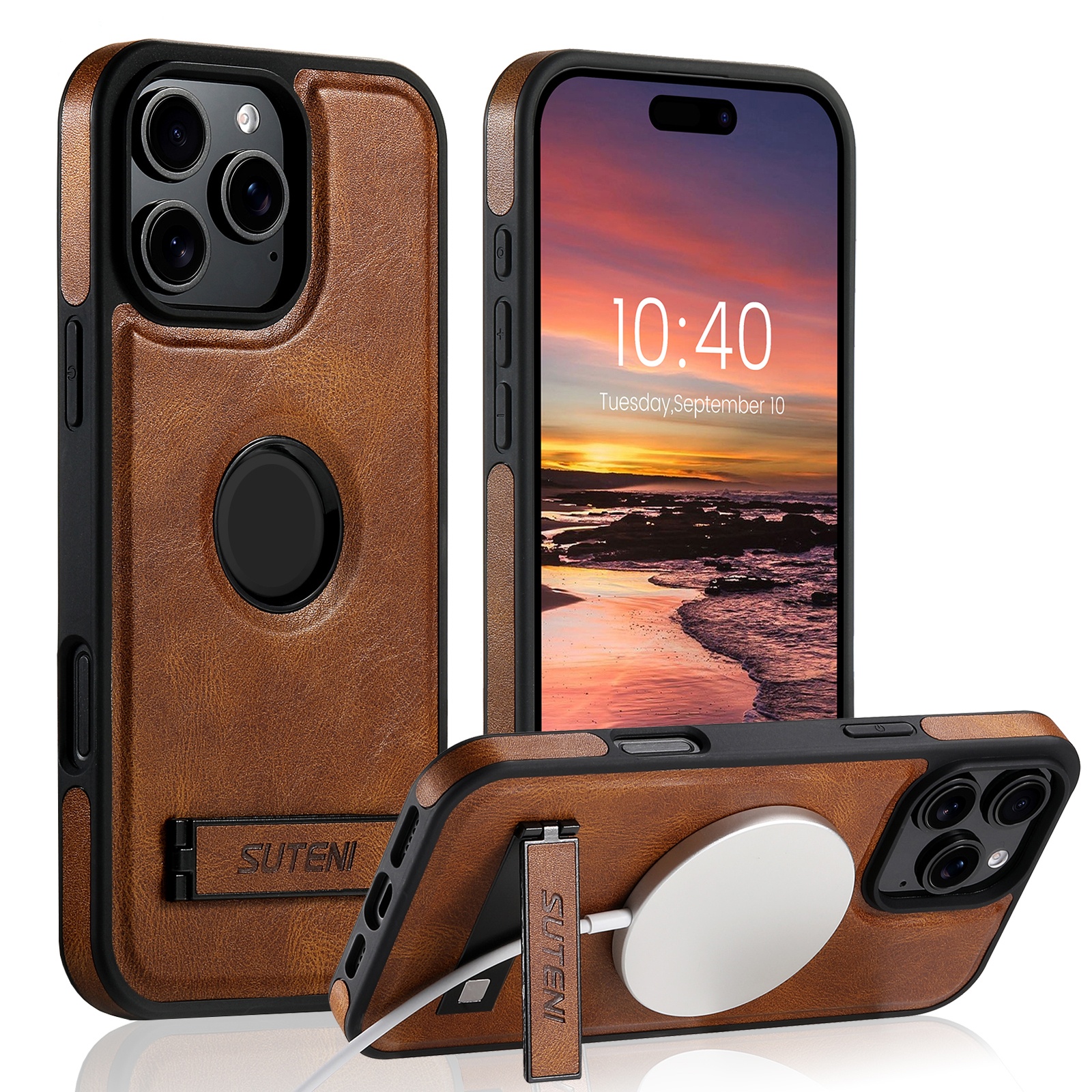 SUTENI G2YL Luxury PU Leather Phone Case Stand Wireless Charging Magnet For iPhone 16 Pro Max 15 Plus 14 Pro 13 12
