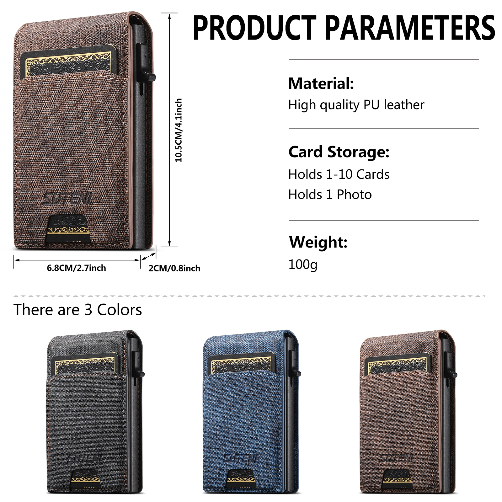 SUTENI With Card Holder For Men Card Slot Wallet Flip Cover PU Leather card box Pressing The Button Automatically Ejects The Card Wallet