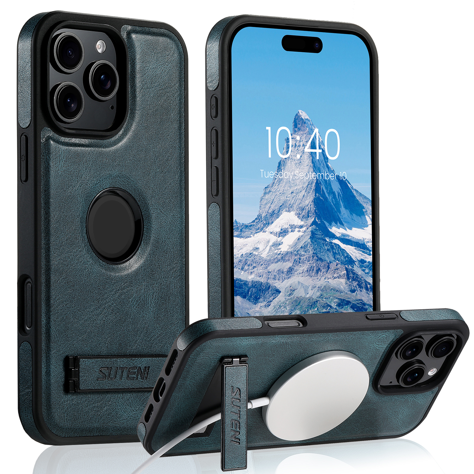 SUTENI Luxury PU Leather Phone Case Stand Wireless Charging Magnet For iPhone 16 Pro Max 15 Plus 14 Pro 13 12