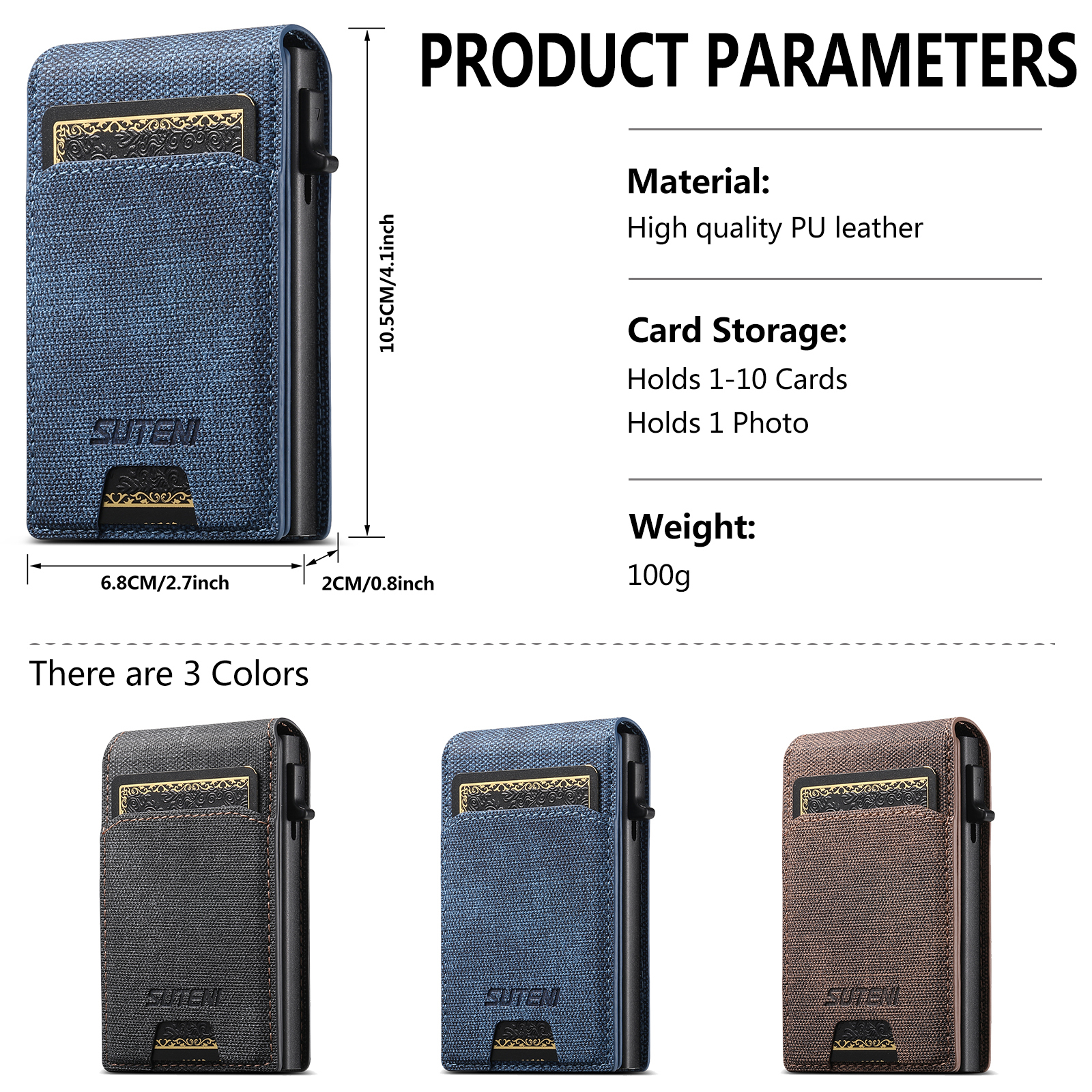 SUTENI With Card Holder For Men Card Slot Wallet Flip Cover PU Leather card box Pressing The Button Automatically Ejects The Card Wallet