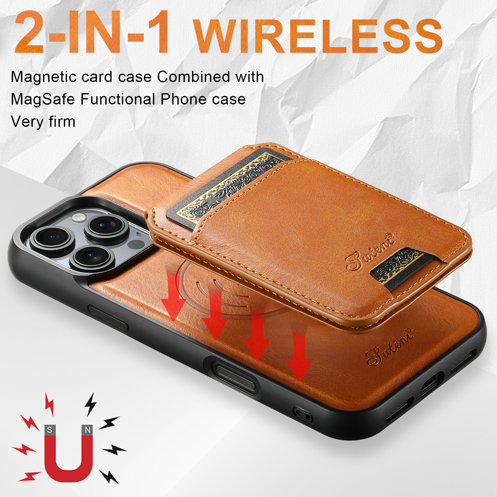 SUTENI H15 Wireless Charging Faux Leather Magnet Card Holder Stand Picture frame Phone Case For iPhone 17 Pro Max 16 Plus 15 14 13 12