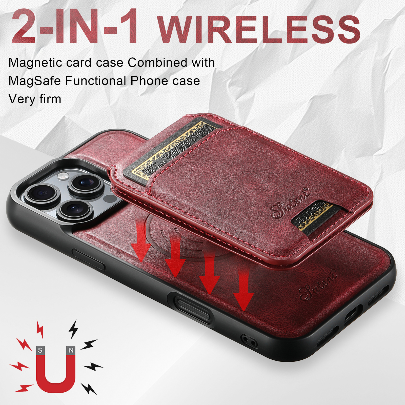 SUTENI H15 Wireless Charging Faux Leather Magnet Card Holder Stand Picture frame Phone Case For iPhone 17 Pro Max 16 Plus 15 14 13 12