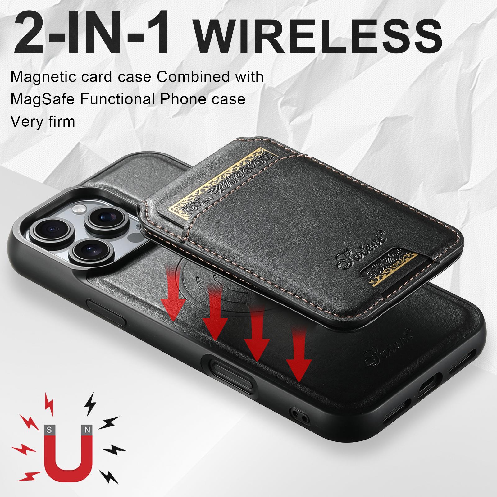 SUTENI Wireless Charging PU Leather Magnet Card Holder Stand Picture frame Phone Case For iPhone 16 Pro Max 15 Plus 14 13 12