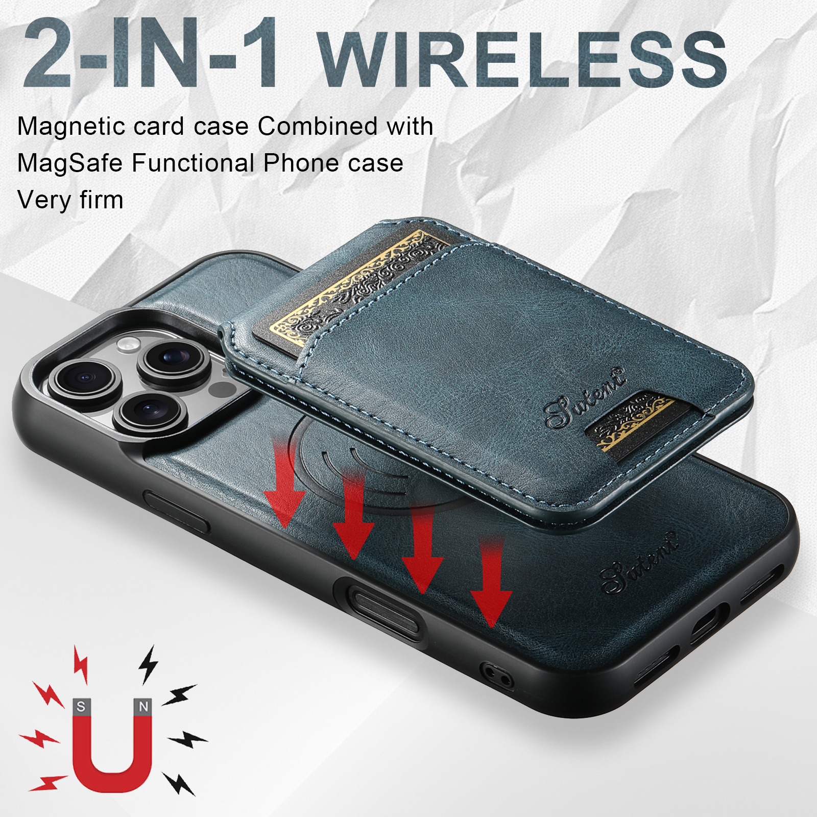 SUTENI H15 Wireless Charging Faux Leather Magnet Card Holder Stand Picture frame Phone Case For iPhone 17 Pro Max 16 Plus 15 14 13 12