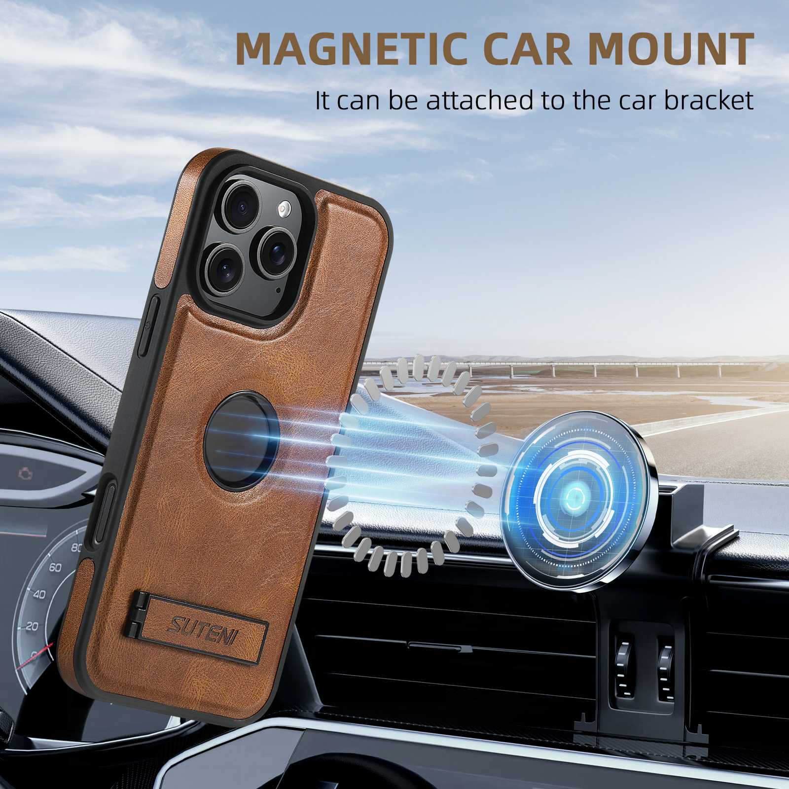 SUTENI Luxury PU Leather Phone Case Stand Wireless Charging Magnet For iPhone 16 Pro Max 15 Plus 14 Pro 13 12