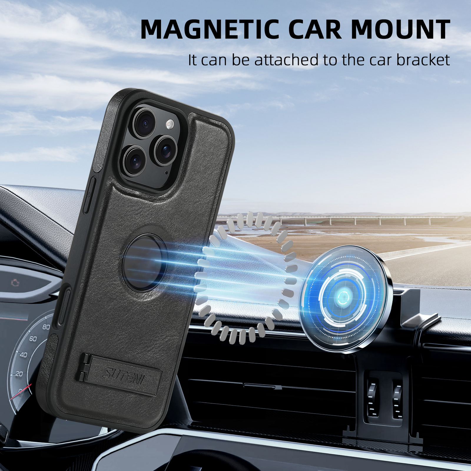 SUTENI Luxury PU Leather Phone Case Stand Wireless Charging Magnet For iPhone 16 Pro Max 15 Plus 14 Pro 13 12