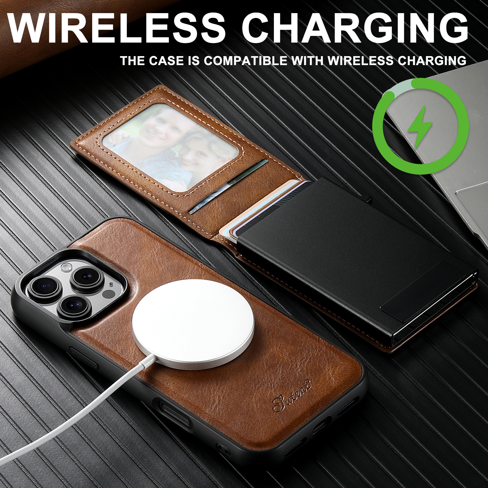 SUTENI Wireless Charging  Phone Case PU Leather Magnetic Card Slot Wallet Stand card box For iPhone 16 Pro Max 15 Plus 14 13 12