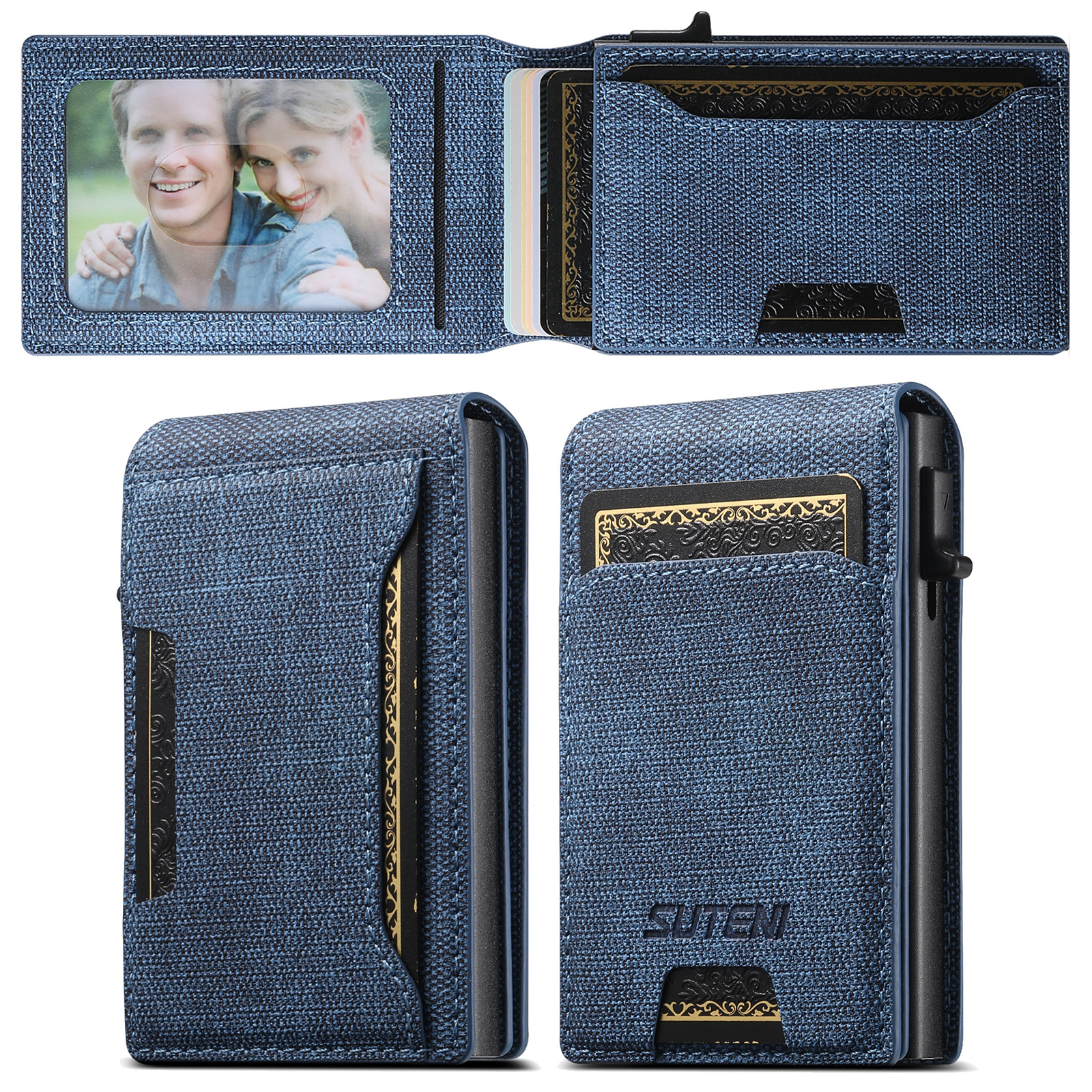 SUTENI With Card Holder For Men Card Slot Wallet Flip Cover PU Leather card box Pressing The Button Automatically Ejects The Card Wallet