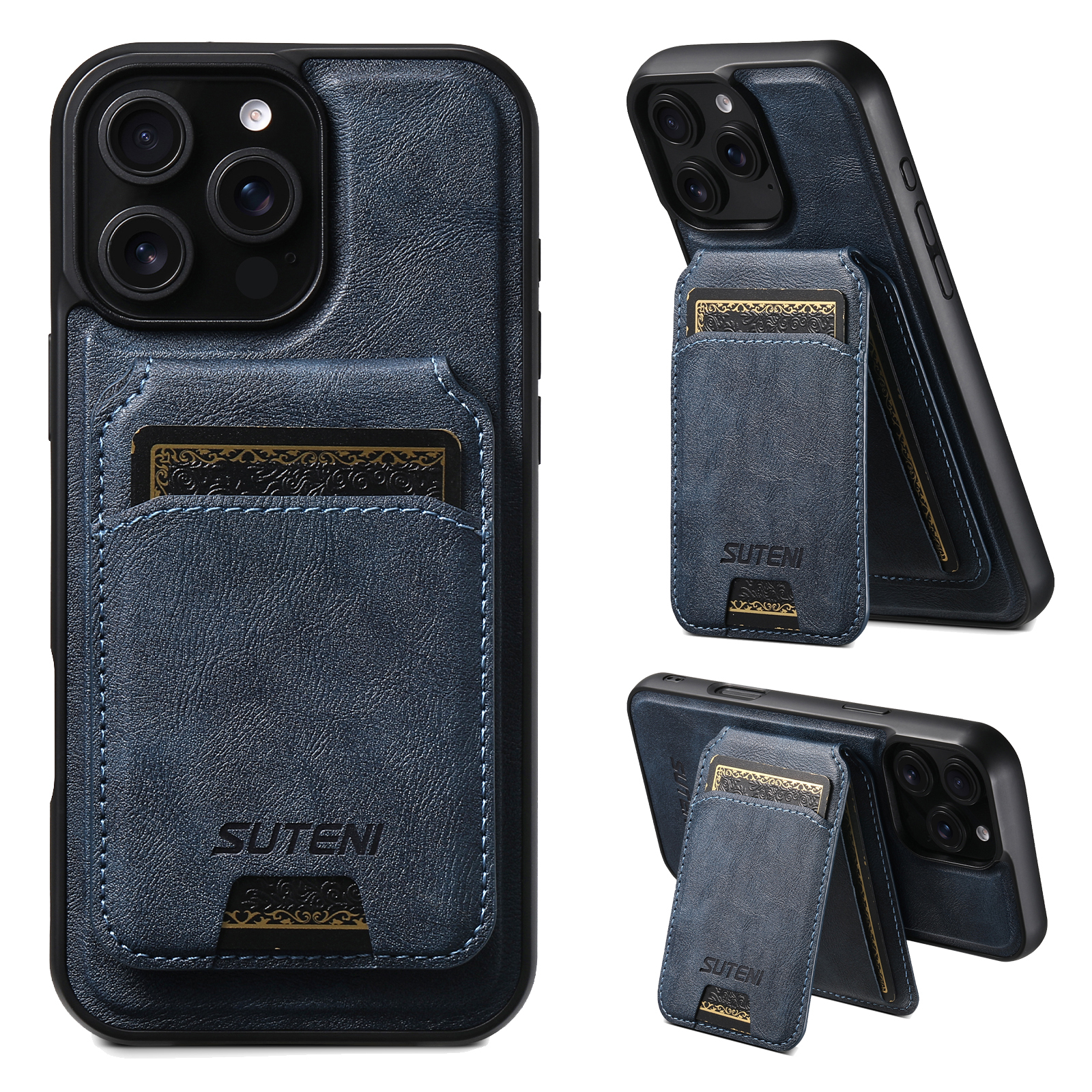 SUTENI Wireless Charging Magnet PU Leather Phone Case Card Holder Stand For iPhone 16 Pro Max 15 Plus 14 Pro 13 12
