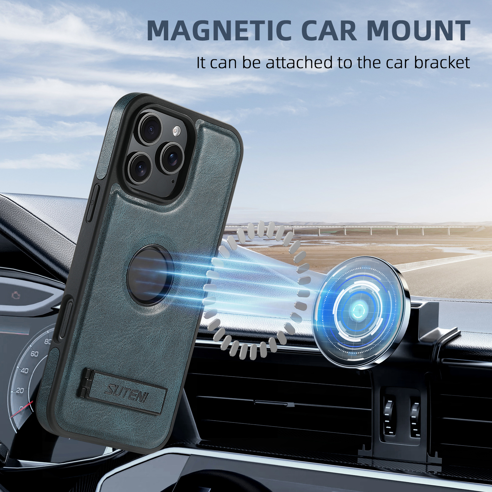 SUTENI Luxury PU Leather Phone Case Stand Wireless Charging Magnet For iPhone 16 Pro Max 15 Plus 14 Pro 13 12