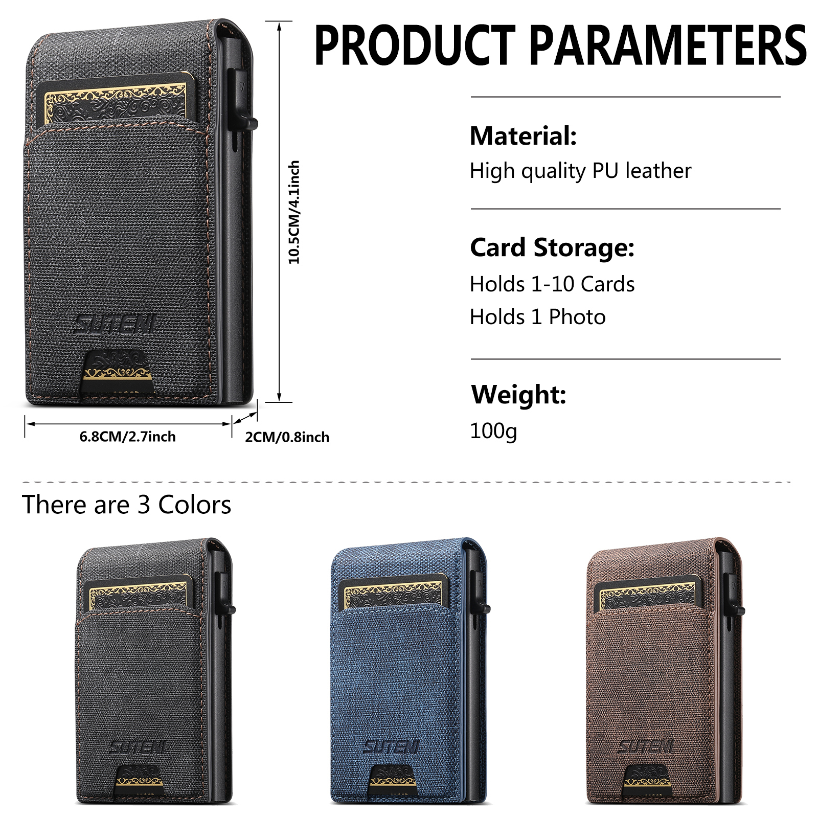 SUTENI With Card Holder For Men Card Slot Wallet Flip Cover PU Leather card box Pressing The Button Automatically Ejects The Card Wallet