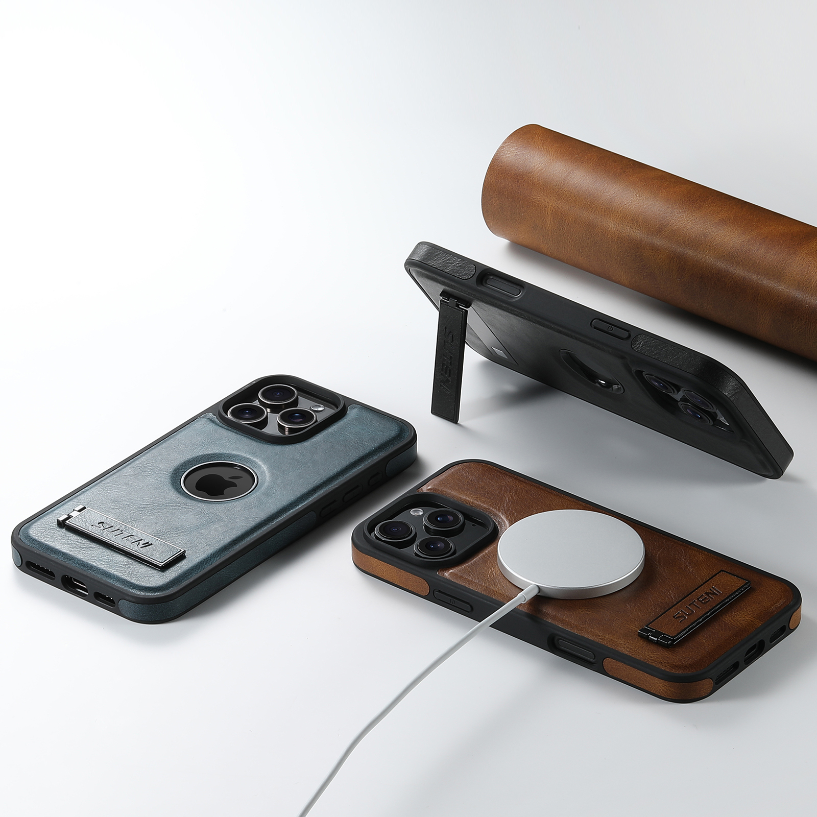 SUTENI Luxury PU Leather Phone Case Stand Wireless Charging Magnet For iPhone 16 Pro Max 15 Plus 14 Pro 13 12