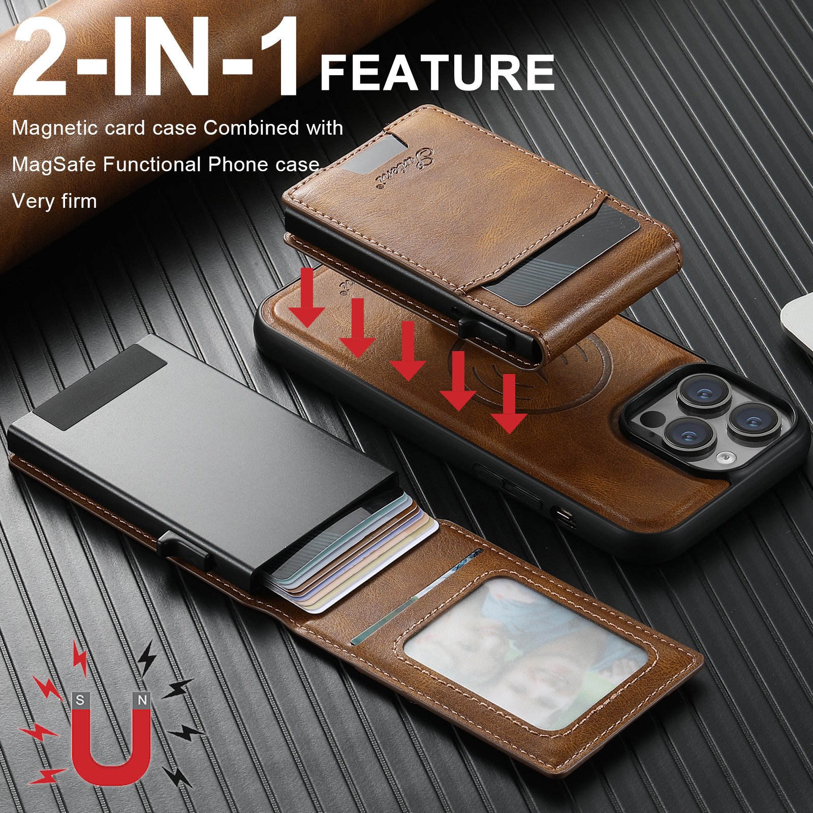 SUTENI Wireless Charging  Phone Case PU Leather Magnetic Card Slot Wallet Stand card box For iPhone 16 Pro Max 15 Plus 14 13 12