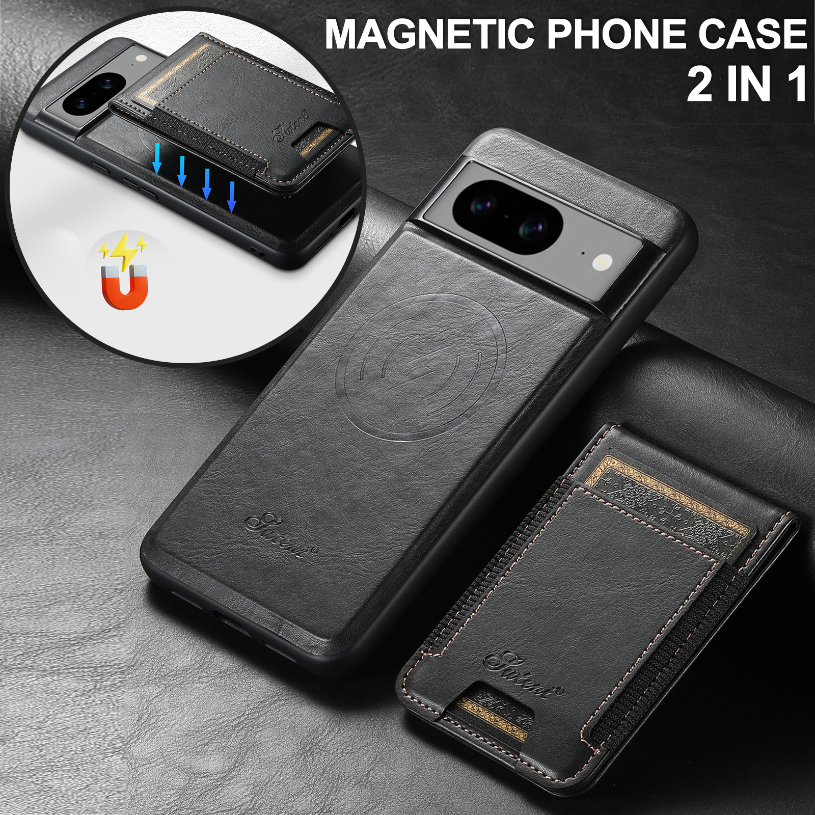 SUTENI H17YL PU Leather Phone Case Wireless Charging Magnet Card Holder Stand For Google Pixel 9XL 8Pro 7A 6