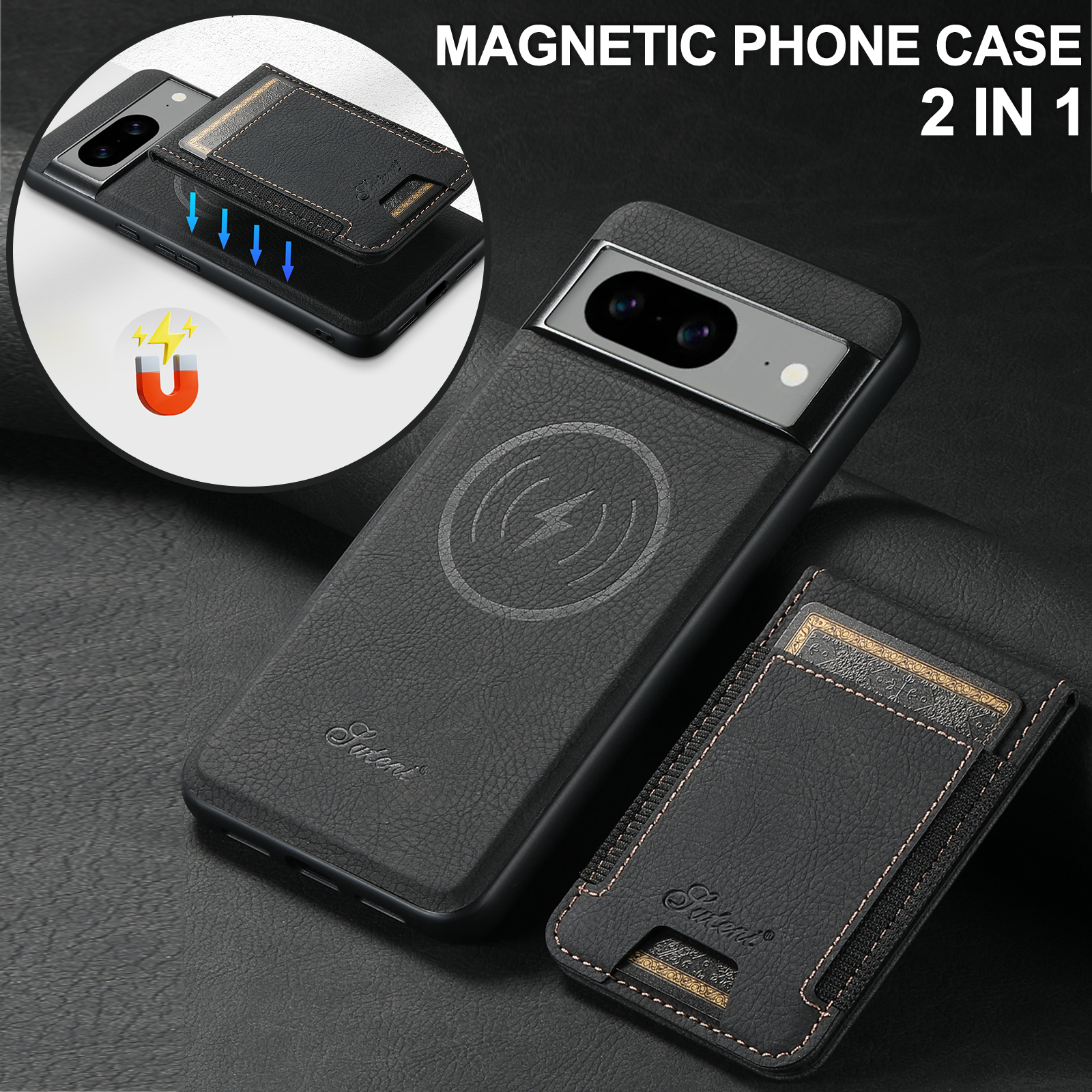 SUTENI H17LZ Magnet Wireless Charging Card Holder Stand Luxury PU Leather Phone Case For Google Pixel 9XL 8Pro 7A 6