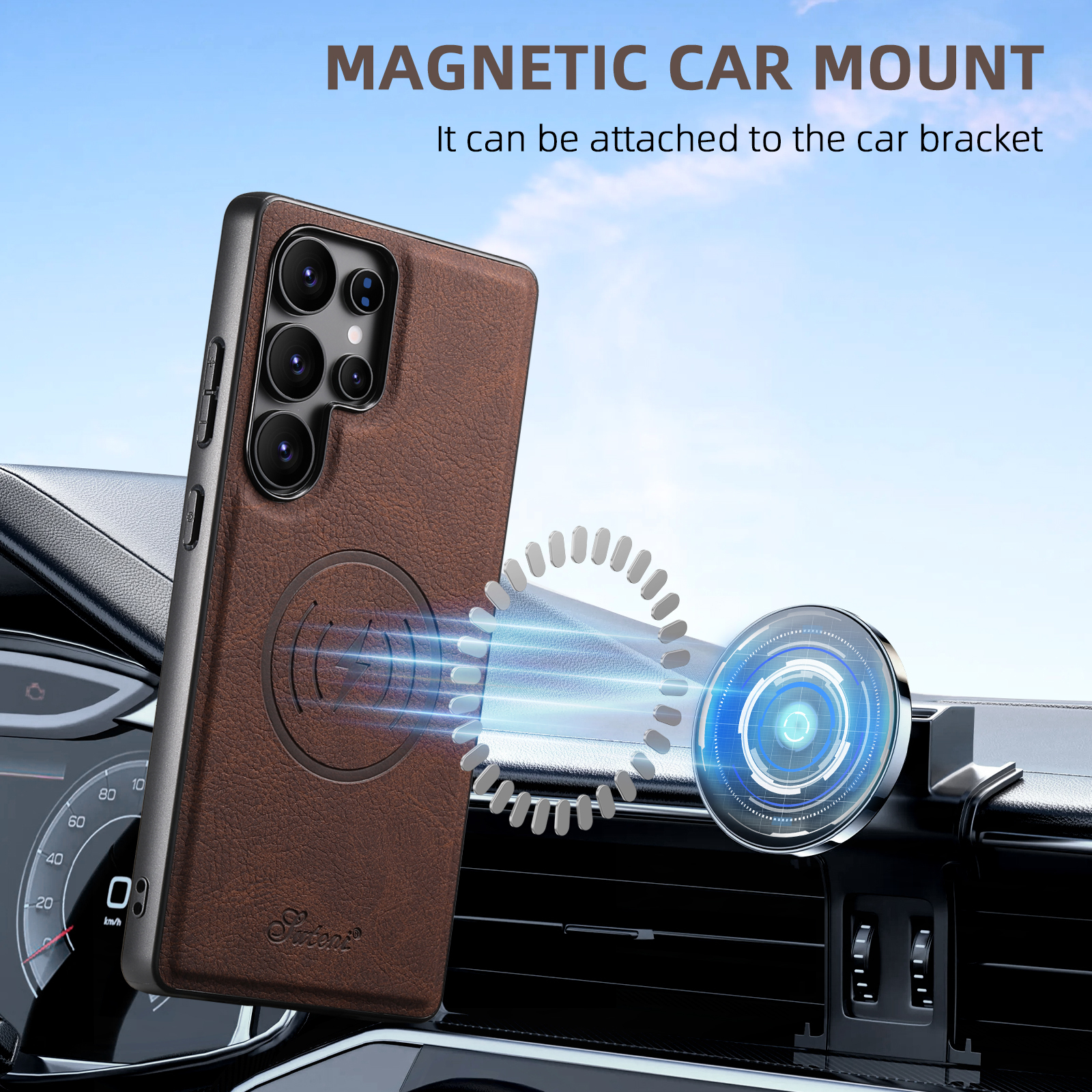 SUTENI H16DK Luxury PU Leather Phone Case Magnet Wireless Charging Frosted Feel For Samsung S25Ultra S24Plus S23 S22 Note20