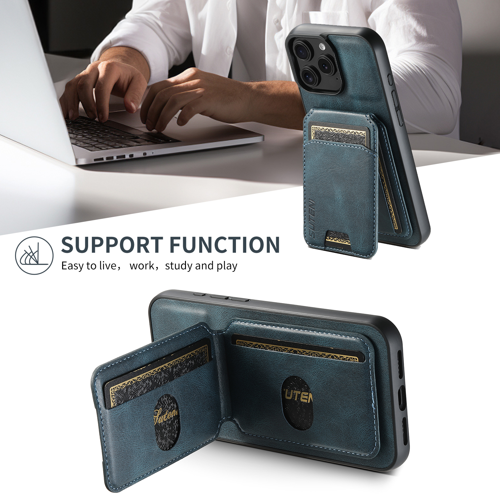 SUTENI H02YL Luxury PU Leather Phone Case Card Holder Stand For iPhone 16 Pro Max 15 Plus 14 13 12 11