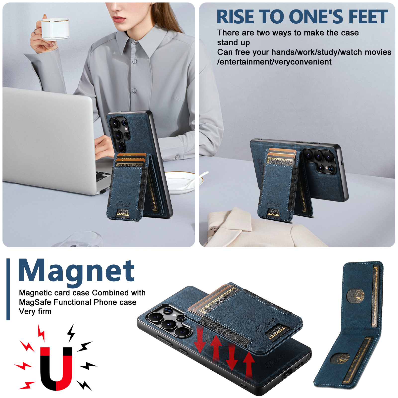 SUTENI H17LZ Magnet Wireless Charging Card Holder Stand Luxury PU Leather Phone Case For Samsung S26Ultra S25Plus S24 S23 S22 Note20