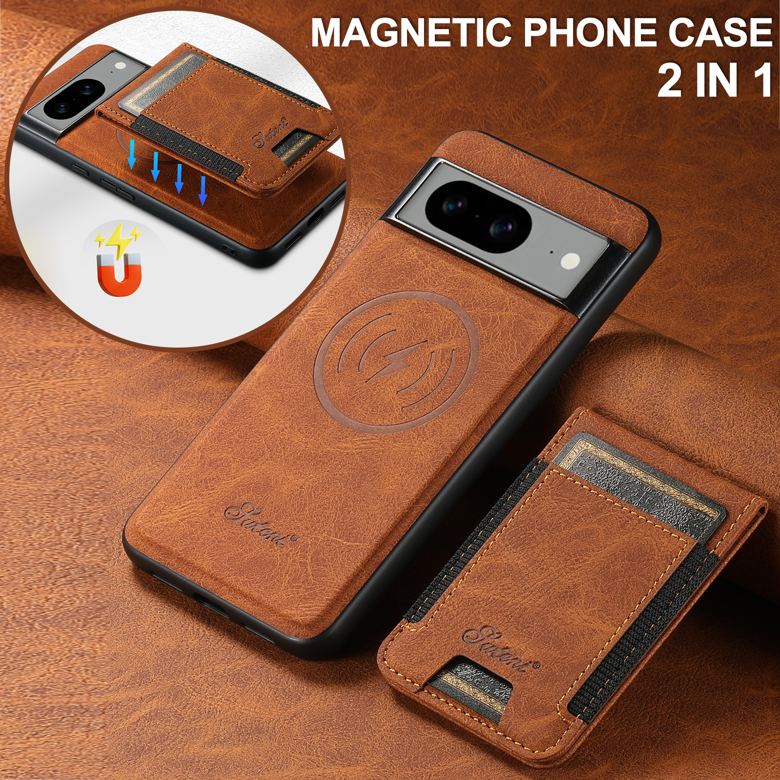 SUTENI H17LZ Magnet Wireless Charging Card Holder Stand Luxury Faux Leather Phone Case For Google Pixel 10ProXL 9 8A 7 6
