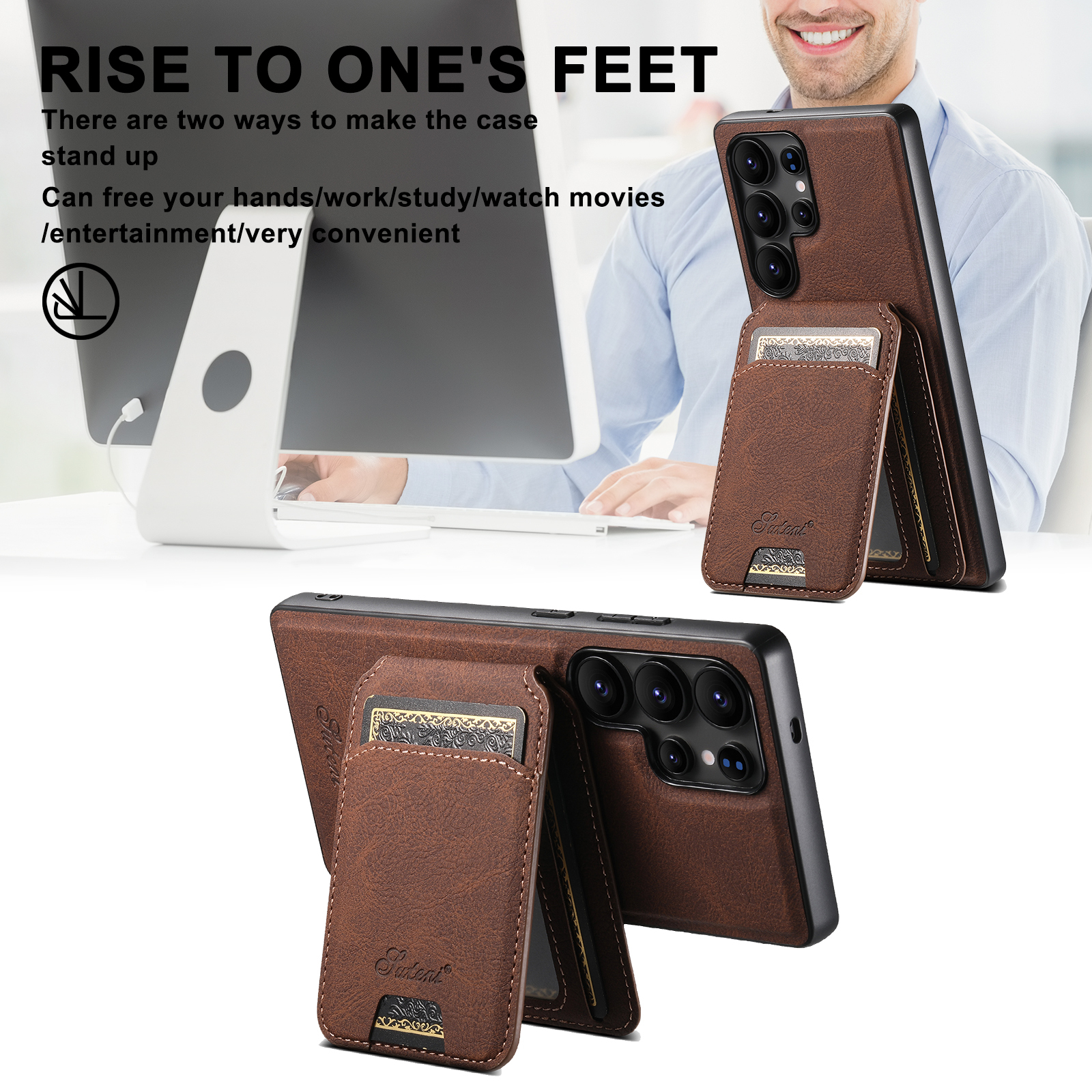 SUTENI H16 Magnet Wireless Charging Phone Case Card Holder Stand PU Leather For Samsung S25Ultra S24Plus S23 S22 Note20