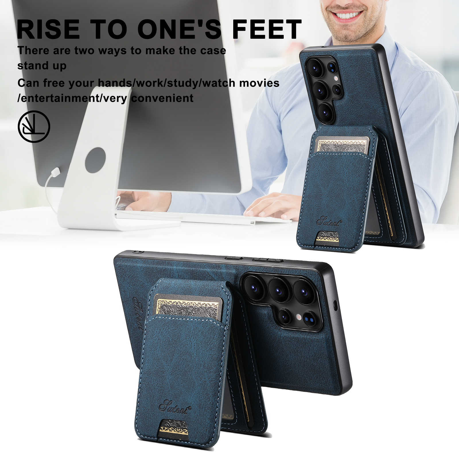 SUTENI H16 Magnet Wireless Charging Phone Case Card Holder Stand PU Leather For Samsung S25Ultra S24Plus S23 S22 Note20