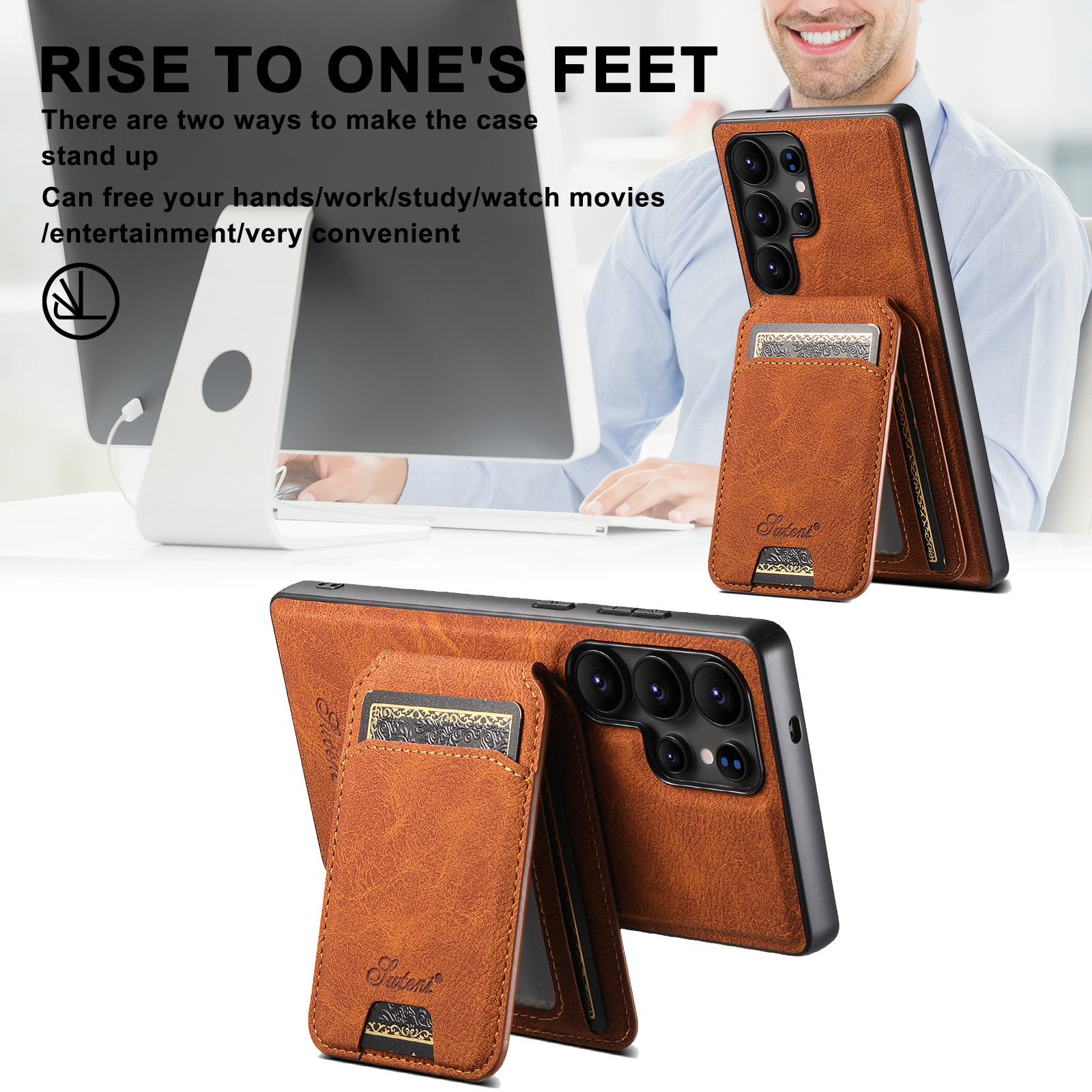 SUTENI H16 Magnet Wireless Charging Phone Case Card Holder Stand PU Leather For Samsung S26Ultra S25Plus S24 S23 S22 Note20