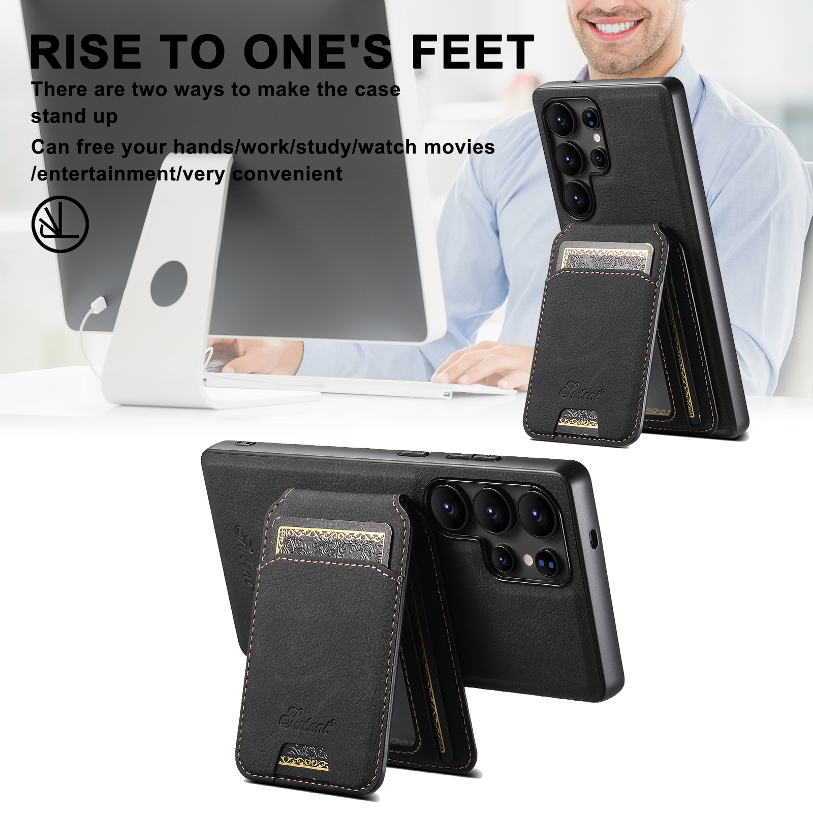 SUTENI H16 Magnet Wireless Charging Phone Case Card Holder Stand PU Leather For Samsung S25Ultra S24Plus S23 S22 Note20