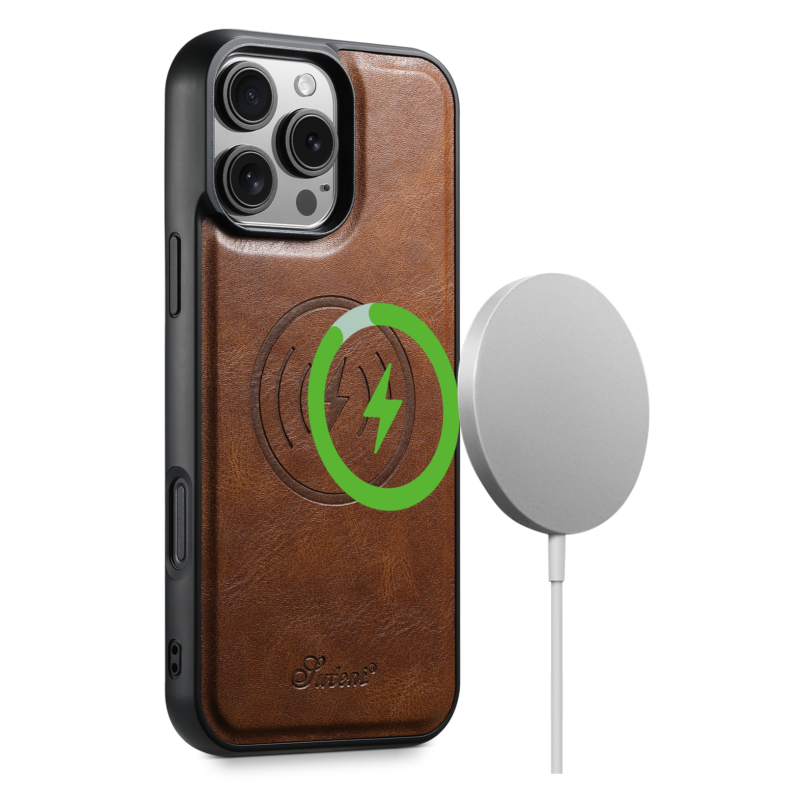 SUTENI H15DK Luxury PU Leather Oil Wax Phone Case Magnet Wireless Charging For iPhone 16 Pro Max 15 Plus 14 13 12