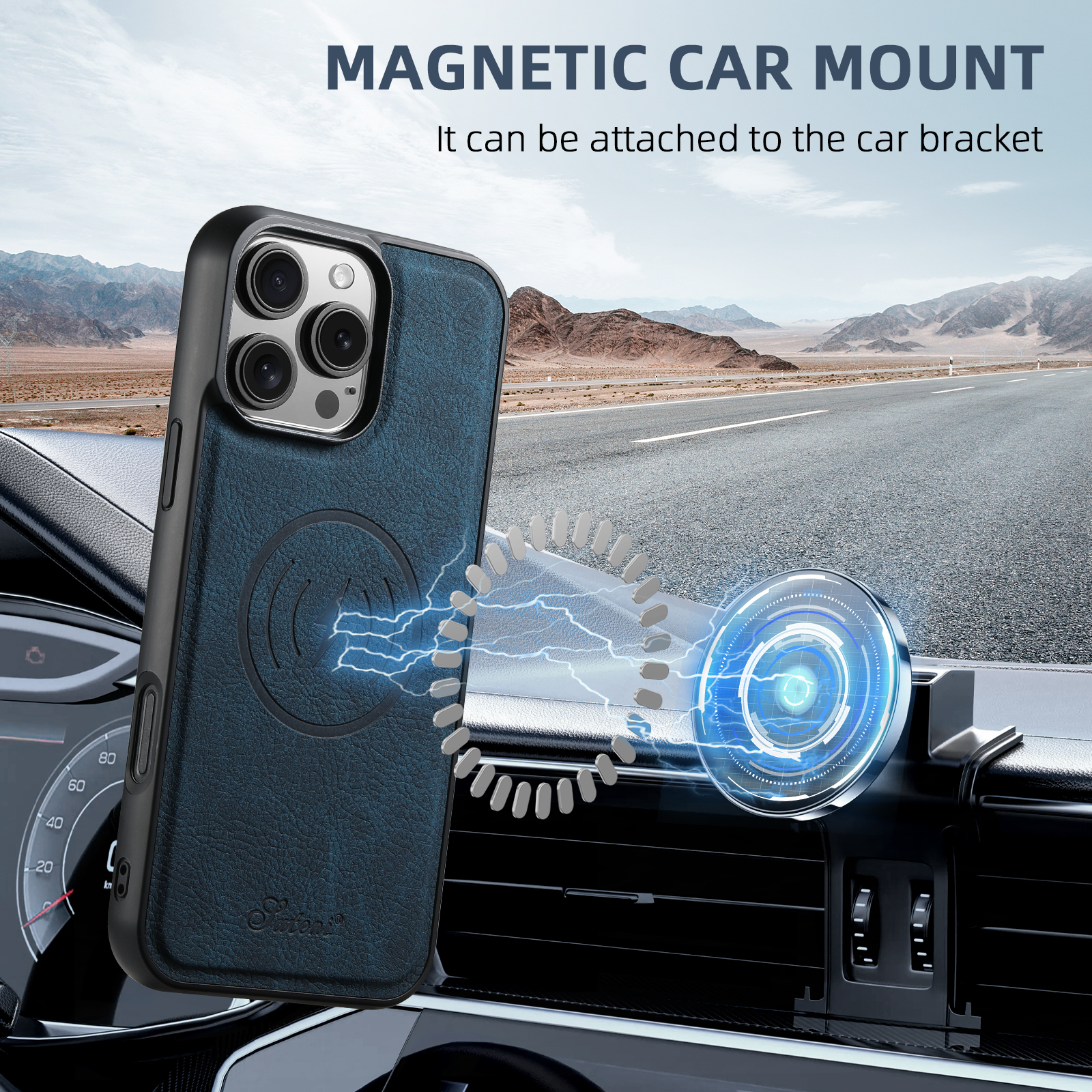 SUTEaNI H16DK Luxury PU Leather Phone Case Magnet Wireless Charging Frosted Feel For iPhone 16 Pro Max 15 Plus 14 13 12