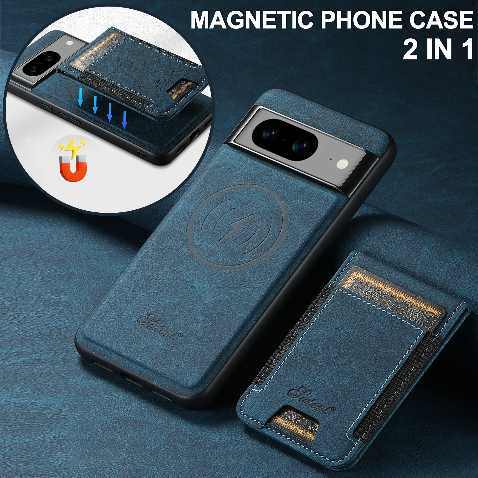 SUTENI H17LZ Magnet Wireless Charging Card Holder Stand Luxury PU Leather Phone Case For Google Pixel 9XL 8Pro 7A 6
