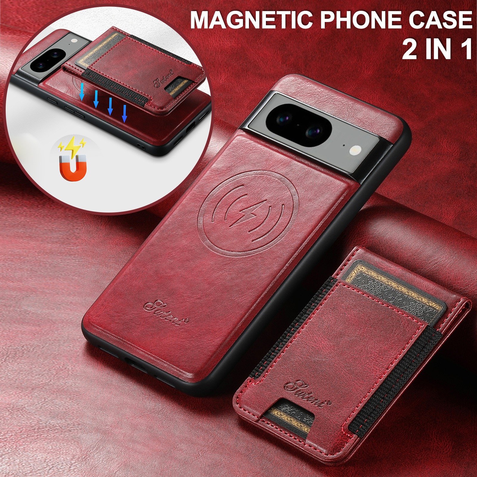 SUTENI H17YL Faux Leather Phone Case Wireless Charging Magnet Card Holder Stand For Google Pixel 10ProXL 9 8A 7 6