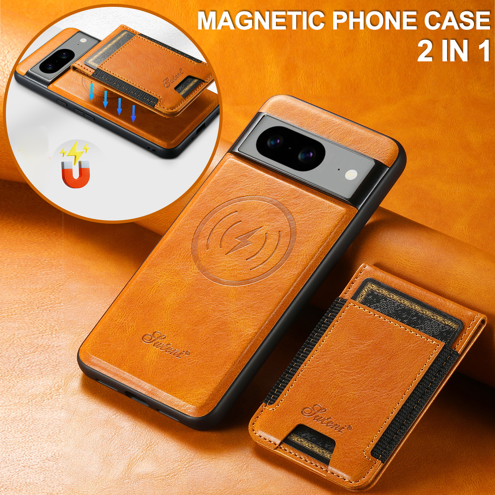 SUTENI H17YL Faux Leather Phone Case Wireless Charging Magnet Card Holder Stand For Google Pixel 10ProXL 9 8A 7 6
