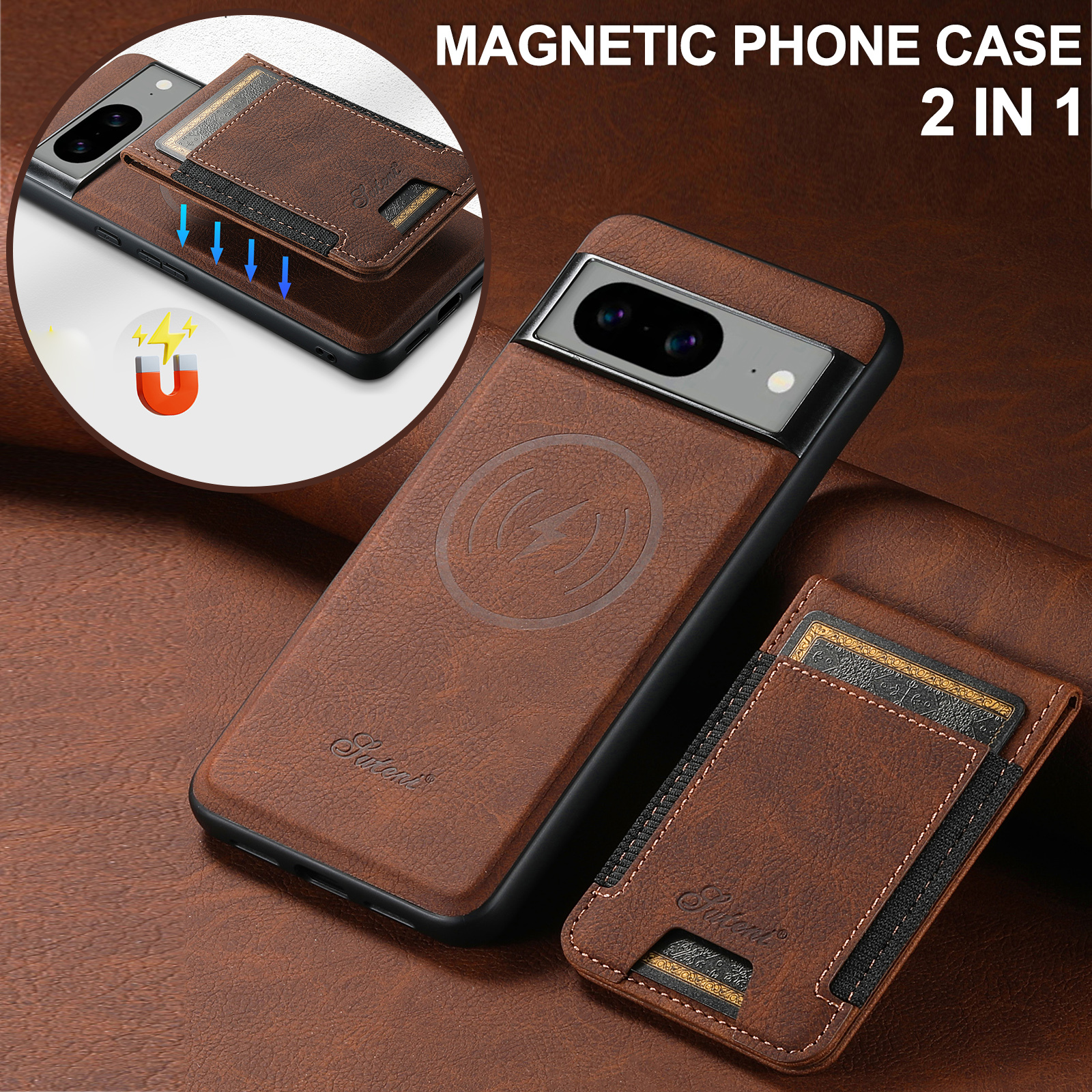 SUTENI H17LZ Magnet Wireless Charging Card Holder Stand Luxury PU Leather Phone Case For Google Pixel 9XL 8Pro 7A 6