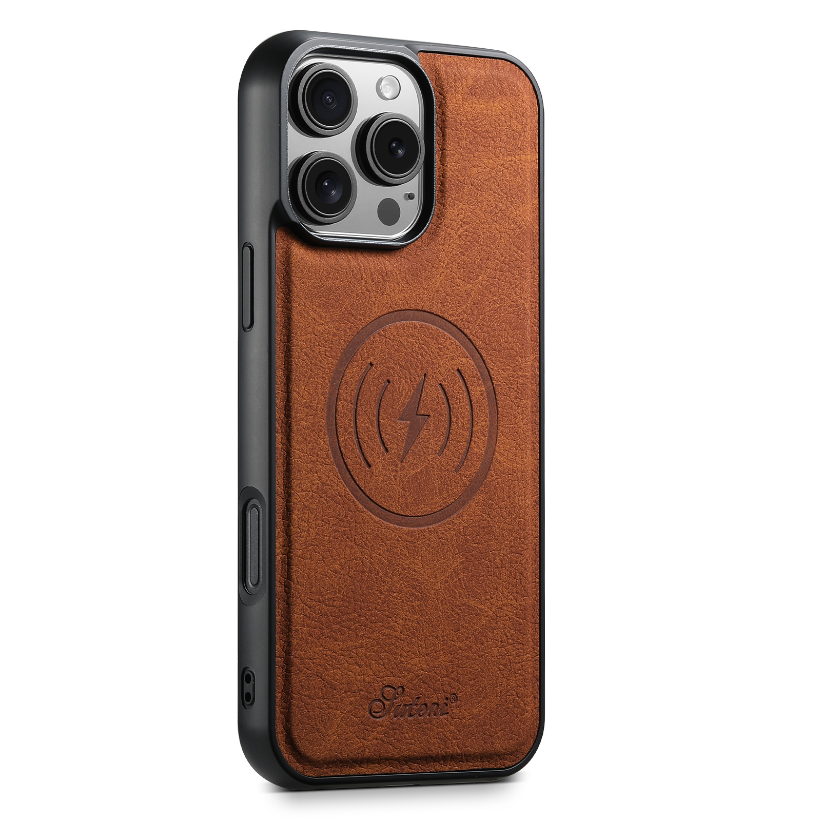 SUTENI H16DK Luxury Faux Leather Phone Case Magnet Wireless Charging Frosted Feel For iPhone 17 Pro Max 16 Plus 15 14 13 12