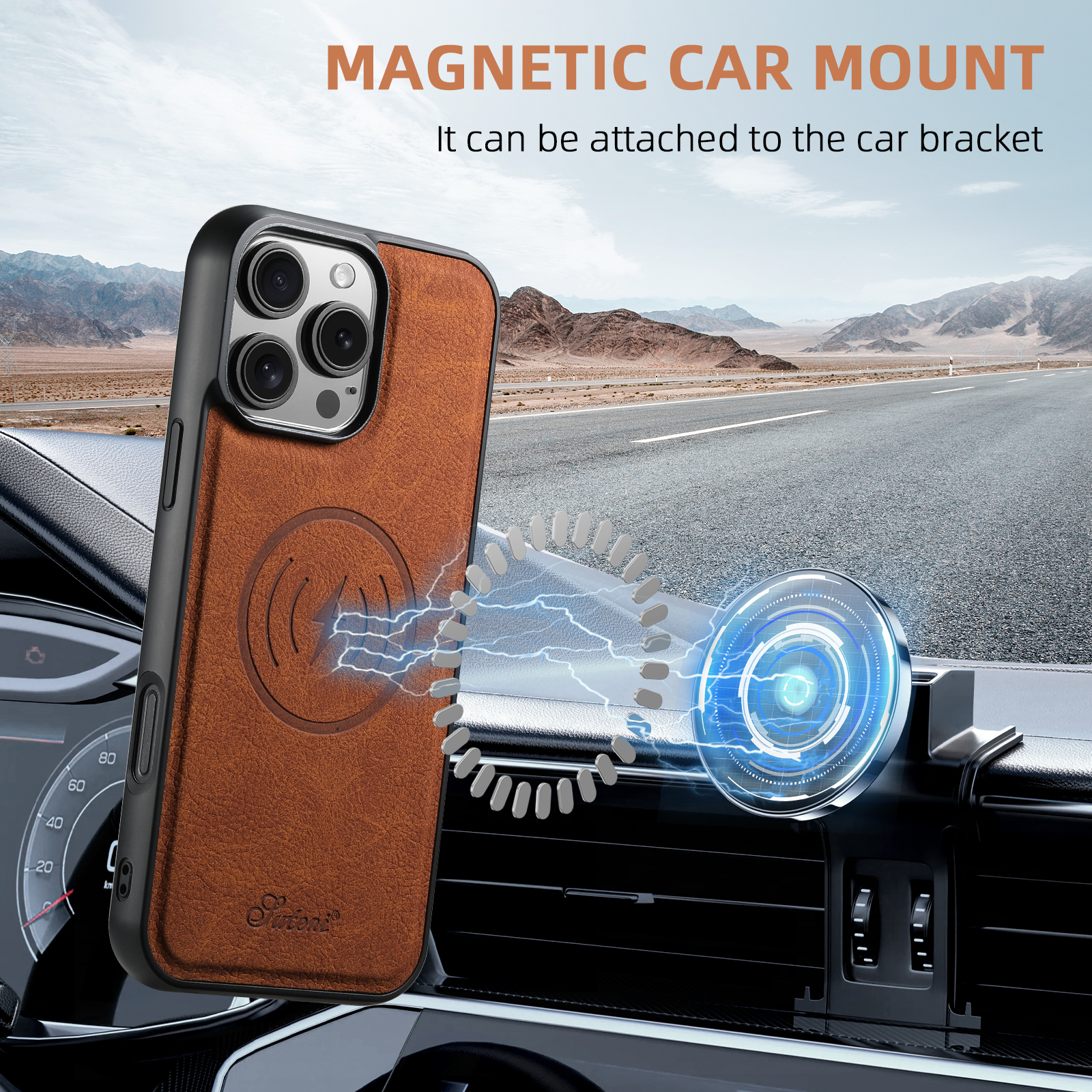 SUTEaNI H16DK Luxury PU Leather Phone Case Magnet Wireless Charging Frosted Feel For iPhone 16 Pro Max 15 Plus 14 13 12