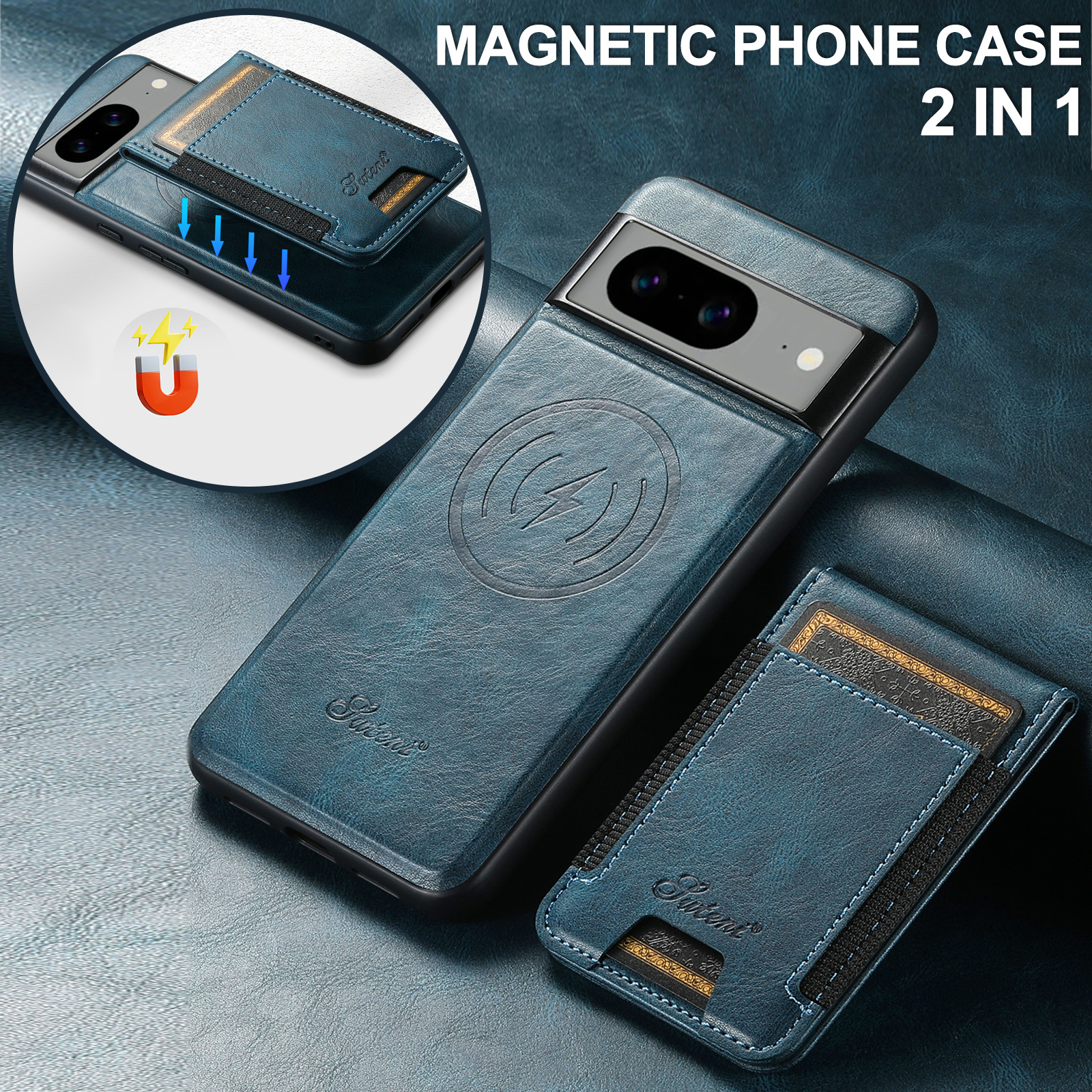SUTENI H17YL PU Leather Phone Case Wireless Charging Magnet Card Holder Stand For Google Pixel 9XL 8Pro 7A 6