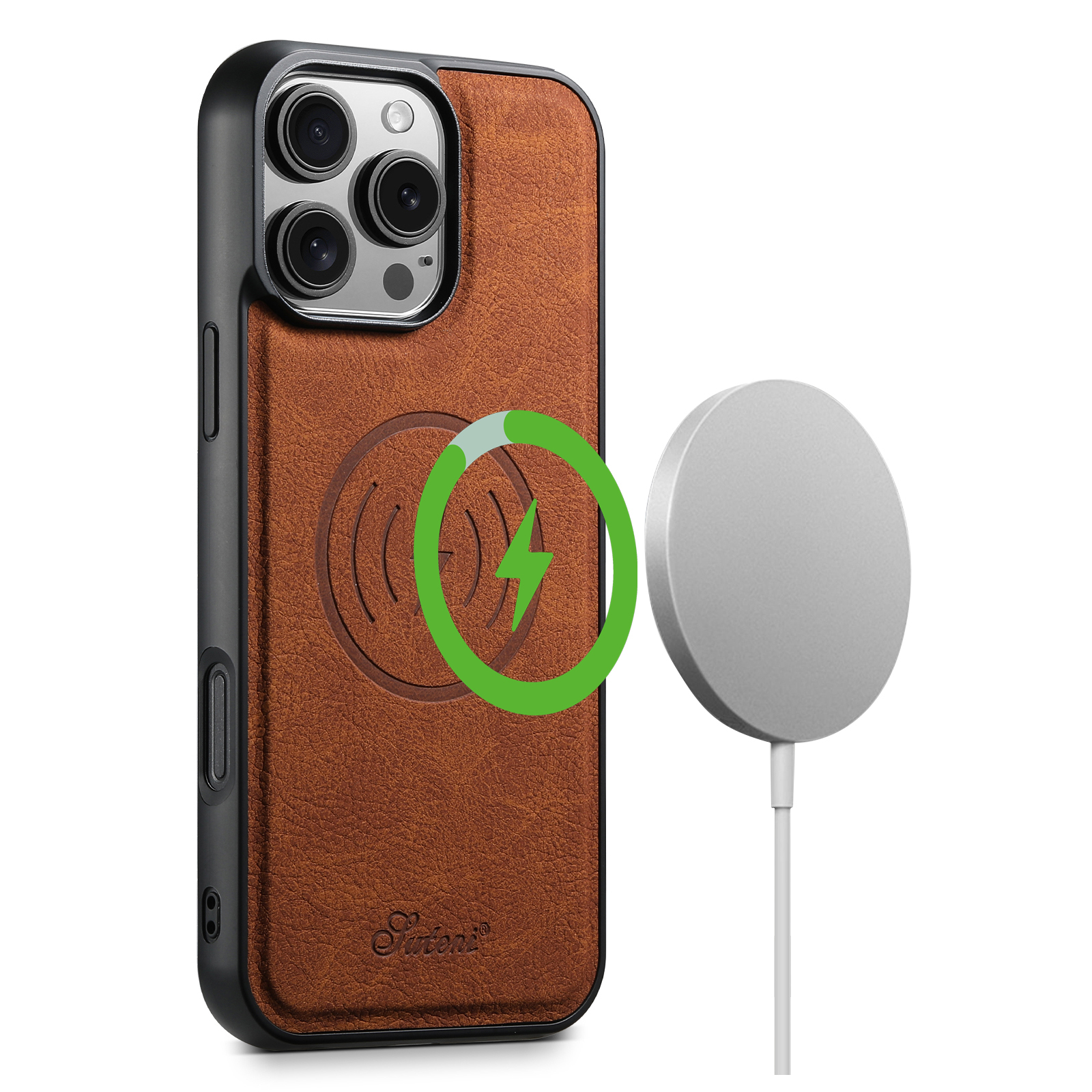 SUTENI H16DK Luxury Faux Leather Phone Case Magnet Wireless Charging Frosted Feel For iPhone 17 Pro Max 16 Plus 15 14 13 12