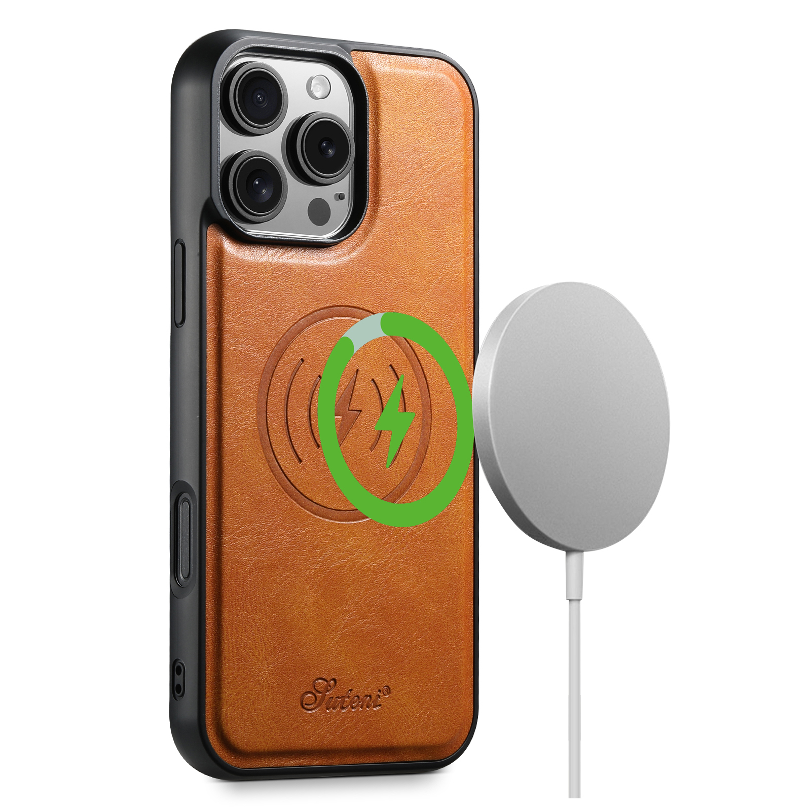 SUTENI H15DK Luxury PU Leather Oil Wax Phone Case Magnet Wireless Charging For iPhone 16 Pro Max 15 Plus 14 13 12