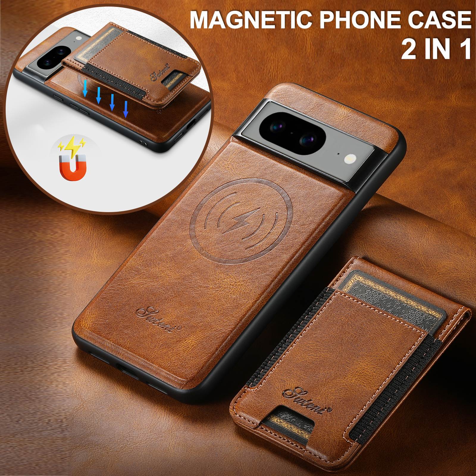 SUTENI H17YL PU Leather Phone Case Wireless Charging Magnet Card Holder Stand For Google Pixel 9XL 8Pro 7A 6