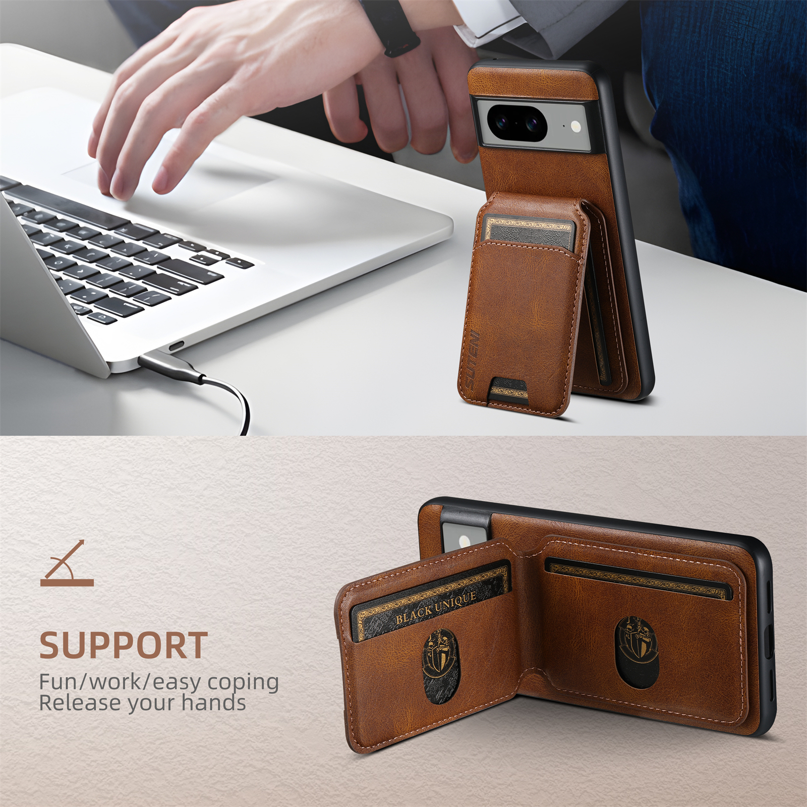 SUTENI H02YL Luxury PU Leather Phone Case Card Holder Stand For Google Pixel 9XL 8Pro 7A 6