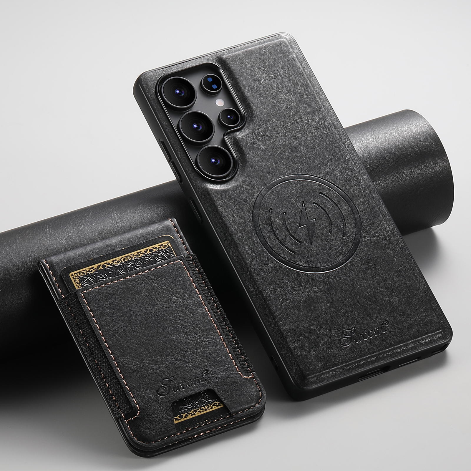 SUTENI H17YL PU Leather Phone Case Magnet Wireless Charging Card Holder Stand For Samsung S25Ultra S24Plus S23 S22 Note20