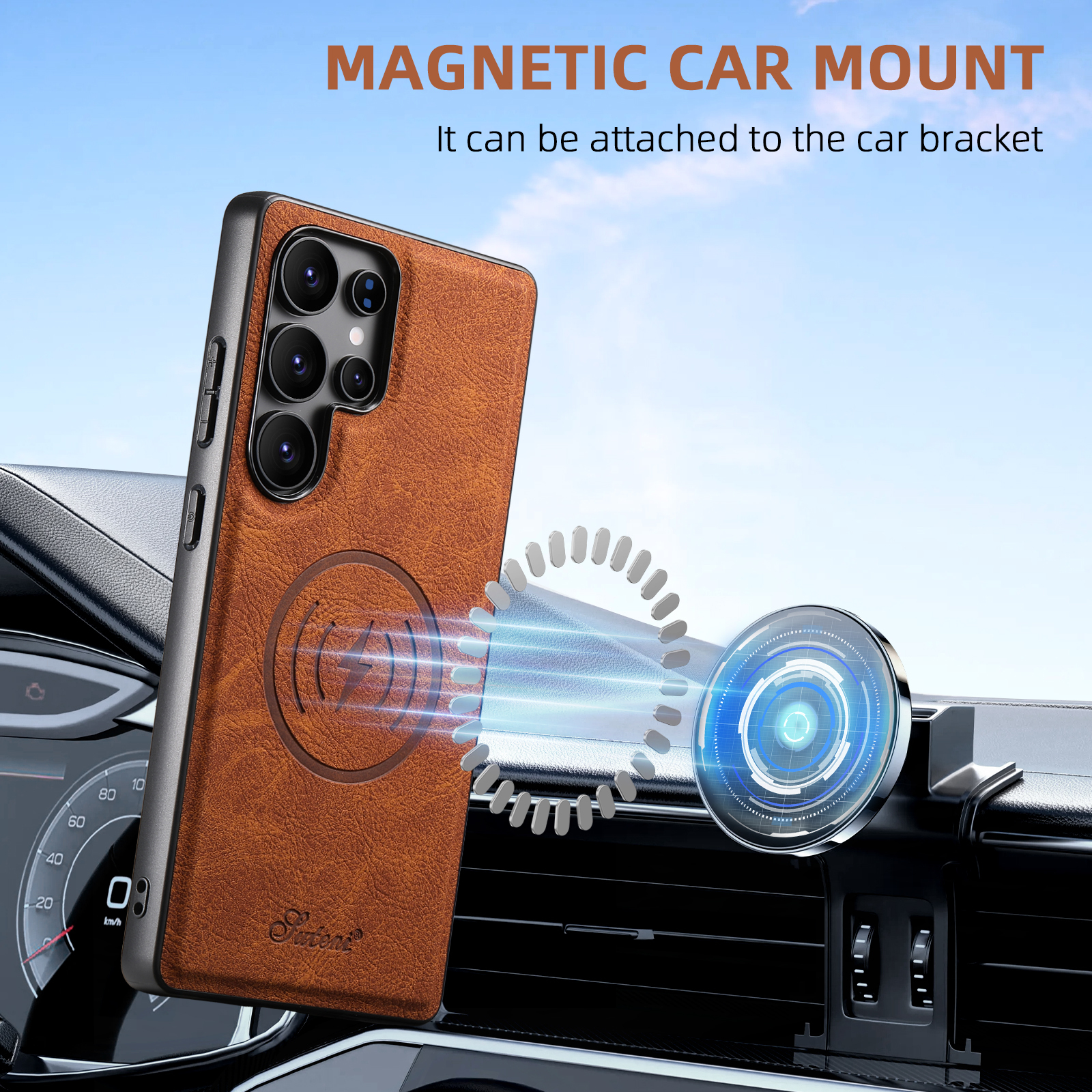 SUTENI H16DK Luxury PU Leather Phone Case Magnet Wireless Charging Frosted Feel For Samsung S25Ultra S24Plus S23 S22 Note20