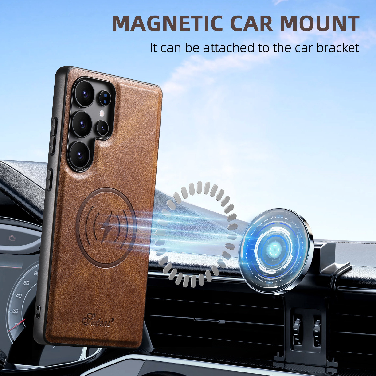 SUTENI H15DK Magnet Wireless Charging PU Leather Card Holder Stand Picture frame Phone Case For Samsung S25Ultra S24Plus S23 S22 Note20