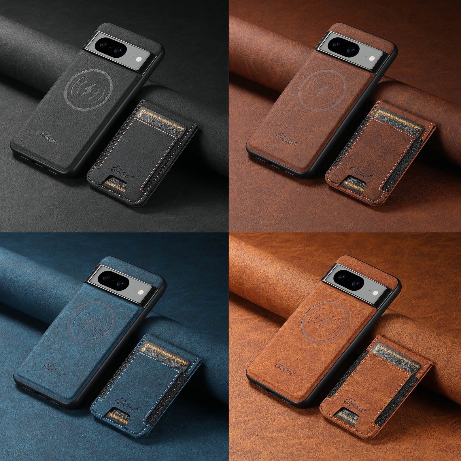 SUTENI H17LZ Magnet Wireless Charging Card Holder Stand Luxury PU Leather Phone Case For Google Pixel 9XL 8Pro 7A 6